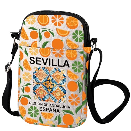 Zuo Bao Sevilla - Bolso cruzado de viaje para amantes de Sevilla, regalo para amantes de España, emblemático de la ciudad, regalo de naranja de Sevilla, Sevilla, INCH