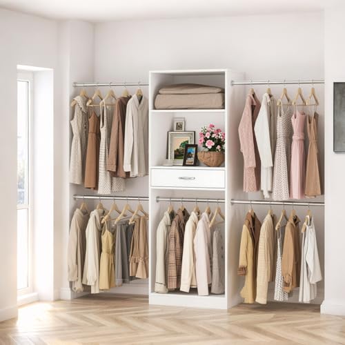 Rack para Ropa, Closet armables para ropa con 3 Compartimentos de Almacenamiento, Perchero con Estantes, para Balcón, Dormitorio, Sala de Estar y Lavandería 164x40x203CM