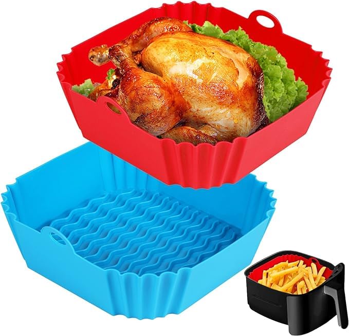 JECOB Square Air Fryer Silicone Liners, 8 Inch Food Grade Reusable Heat Resistant Silicone Air Fryer Pots Inserts Baskets Bowl Instant Air Fryer Oven Microwave (Multicolour) (2)-image-28