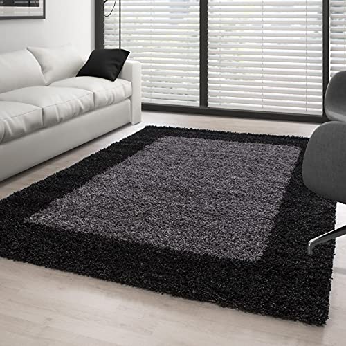 Tapis à poils longs pour salon gris anthracite de 120 x 170 cm