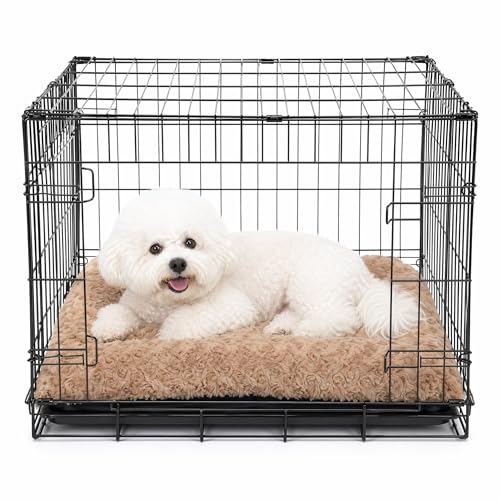 Image of Dog Crate Pad for Crate /Floor /Car for Small Dogs Washable | Non-Slip Dogs Pad for Crate,Soft Fluffy Dog Crate Pad,24 inchx18 inch Brown