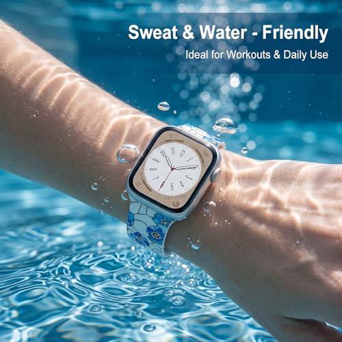 Image of Floral Band Compatible with Apple Watch Bands for Women 40mm 42mm 41mm 38mm 44mm 45mm 46mm 49mm, Cute Pattern Flower Soft Silicone Sport Strap for iWatch Series Ultra 11 10 SE 9 8 7 6 5 4 3 2