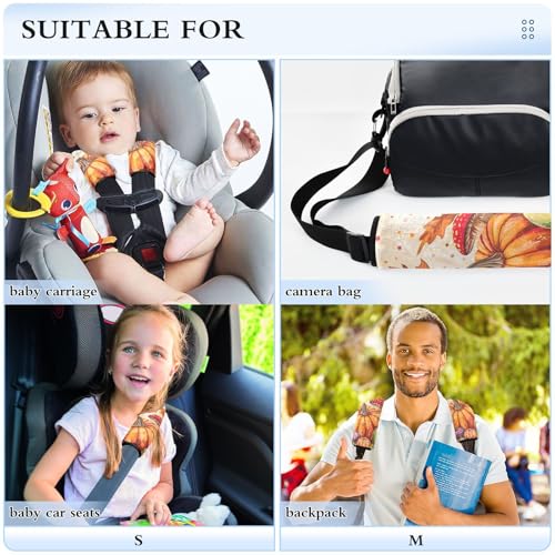 Image of Fall Harvest Pumpkins Mushroom Orange Seat Belt Cover Pad 2 Pcs Soft Cute Seatbelt Covers Protector Support Head Neck Shoulder Strap for Car Seats High Chair Backpack for Adults Kids Women Men