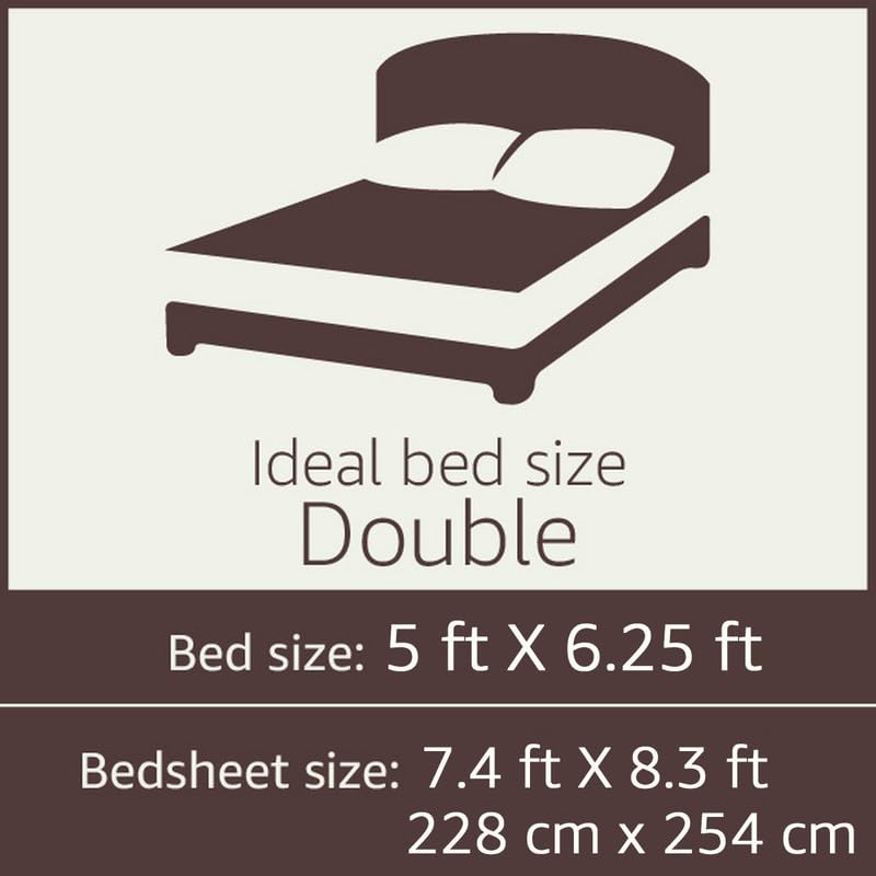Image of Polycotton Double Bed Bedsheet, Flat Sheet with 2 Pillow Covers, Queen (90x100 inch), 300 TC, Green & Orange, Set of 3
