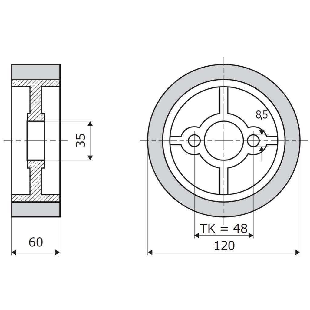 Vorschubrolle Gummi 120 x 60 mm für Vorschubapparate wie ELU Maggi Wegoma Samco
