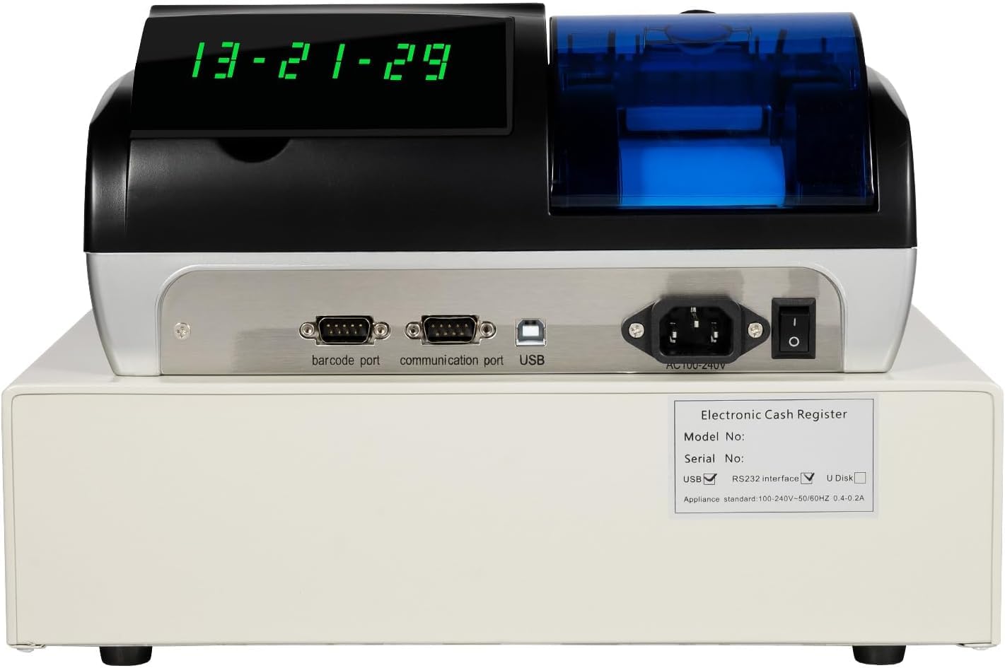 Sistema Pos Commerciale A 48 Tasti con Stampante Termica E Display LED Digitale A 8 Cifre, in Acciaio Inossidabile, Ideale per Negozi, Ristoranti E Centri Commerciali. Black