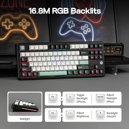 Image of MechLands AJAZZ AK870 V2 TKL Gasket Mechanical Keyboard, BT5.0 /2.4GHz /USB-C Wireless Gaming Keyboard with 10000mAh Battery, RGB Backlits, 5-Layer Padding, NKRO for Win /Mac (Black Green)