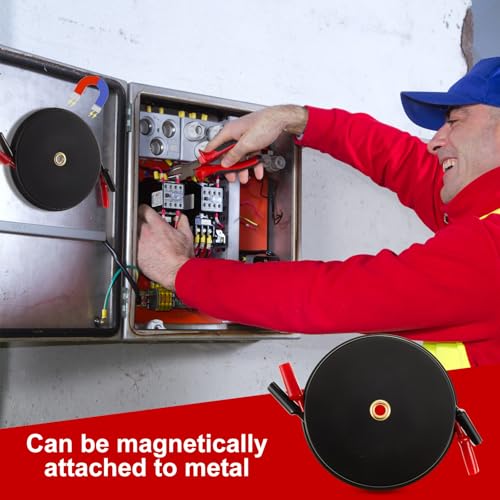 Image of Saillong 2 Wire 30ft Magnetic Retractable Test Leads with Insulated Alligator Clips, 18 Gauge Electrical Copper Wire in Reel for Circuit Connection, Electrical Testing and Troubleshooting