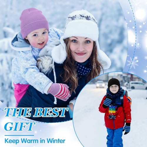Image of Handepo 60Pcs Kids Winter Beanie and Gloves Bulk Knit Hats Gloves Warm Unisex Cold Weather Winter Gifts for Boy Girl Homeless