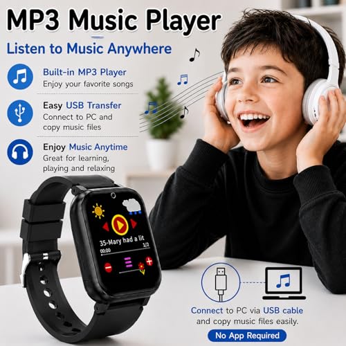 Image of Smart Watch for Kids, Girls Boys Smartwatch with 26 Games Camera Video Recorder and Player, Pedometer Calendar Flashlight, Audio Book etc., Gifts for 4-12 Years Children (Black) | 26 Games, HD Touch Screen, Video Camera, Music Player, Alarm