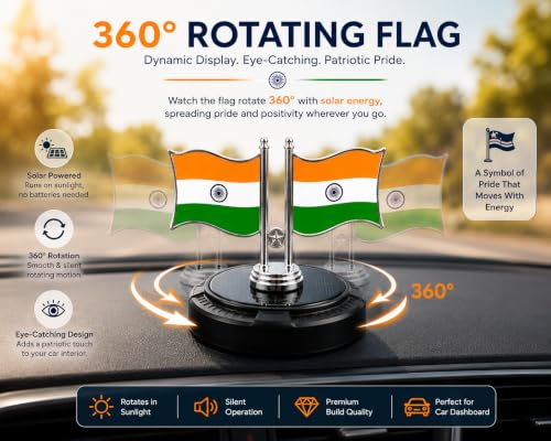 Image of Solar Flag for Car Dashboard | Aroma Diffuser Air Freshener for Car | Solar Rotating Flag for Car Interior | Interior Perfume Diffuser for Office Desk & Table Decoration