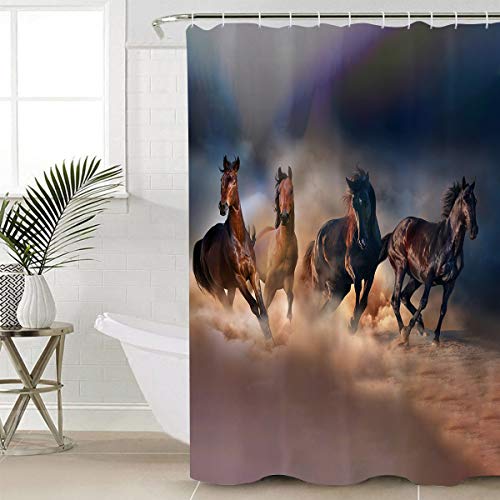 Queen Area Fabric Shower Curtains For Bathroom,Masculine Four Running Horses, Dusty Desert Theme Home Bathtubs Bathroom Curtain Decoration Set With 10 Hooks Washable 48"X72" #TOP3