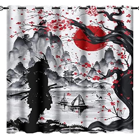 Retro Japanese Blackout Curtains with Cherry Blossoms Cover