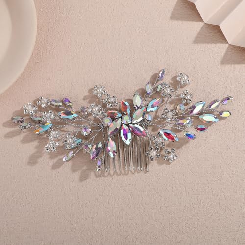 Peine para cabello con piedra brillante y flor 16x8 cm miniatura 2