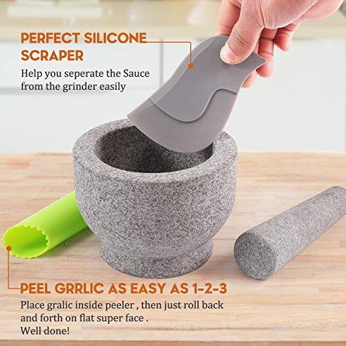 Luckore Mortar and Pestle Set for Guacamole, 5.5Inch - 2 Cup Capacity - Unpolished Heavy Granite Mortar and Pestle for Enhanced Performance and Organic Appearance-Solid Stone Mortar and Pestle Large