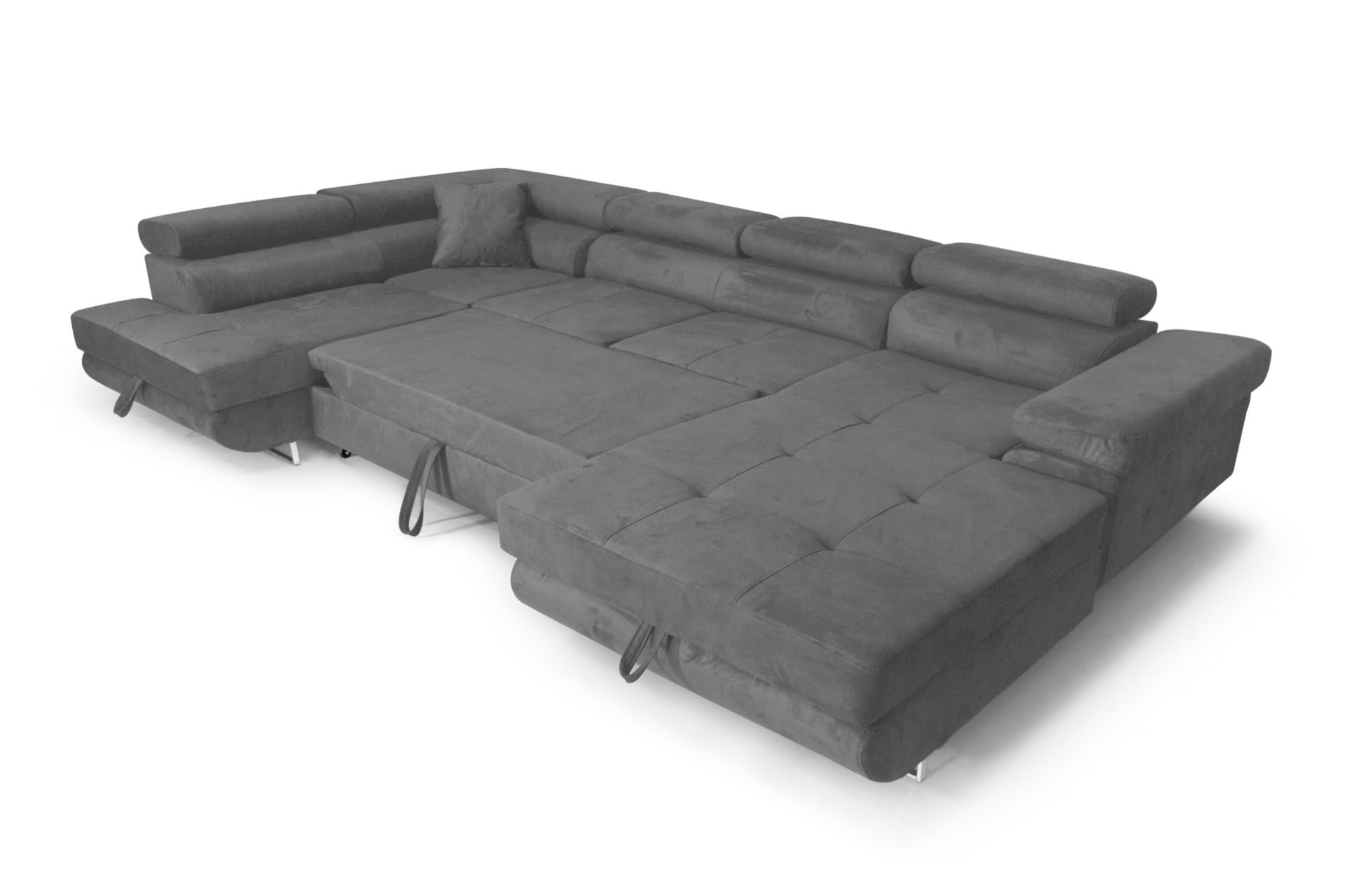 Ecksofa Aller U XXL-Ecksofa mit Schlaffunktion und Zwei Bettkästen in Grau, Linke Seite (Dunkelgrau)