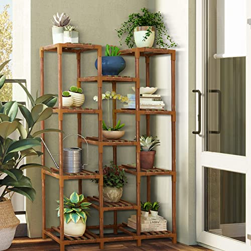 Bopuroy Plant Stand Indoor Outdoor - 11 Tier Large Wood Plants Shelf Holder Flower Stands - Corner Vertical Shelves Organizer For Garden Patio Lawn Balcony Living Room #TOP1