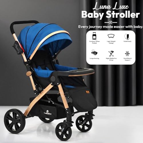 Image of StarAndDaisy Foldable Stroller for Baby 0-3 Years Infant & Toddler / Travel Pram for Baby with Suspension & Lockable Wheels, Multi-Level Recline & Adjustable Canopy & Footrest , Removable Tray , Safety Harness Belt -Pink