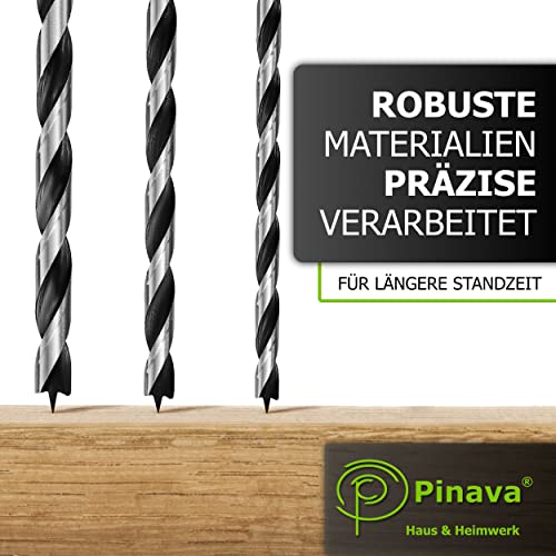 Pinava® Holzbohrer Set lang 3tlg [Stabile Spiralbohrer, extra lange Bohrer Holz] 30cm Balkenbohrer - Holzbohrer lang Set - Holzbohrerset Ø 6, 8, 10 x 300mm