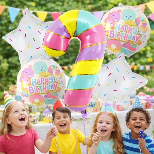 Image of Rozi Decoration Candy Theme Foil Balloon Set | 5-Piece Ice Cream & Candy Design Balloons with Star & Round Shapes | Birthday Party Decor for Kids (Boys & Girls)