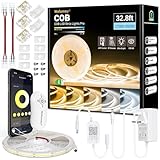 COB LED Strip 10m, Dimmable 2700K-6500K High Bright Dotless LED Tape Light with Remote and APP Control, 6080LEDs, DC24V, CRI>90, 8mm Width, Warm White to Cool White LED Strip Lights for Bedroom