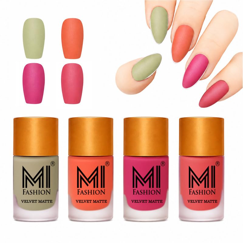 MI Fashion Holiday Matte Nail Polish Set Elegant, Colors For Your Nails Mint, Peach, Magenta, Peach 9.9ml each-image-46
