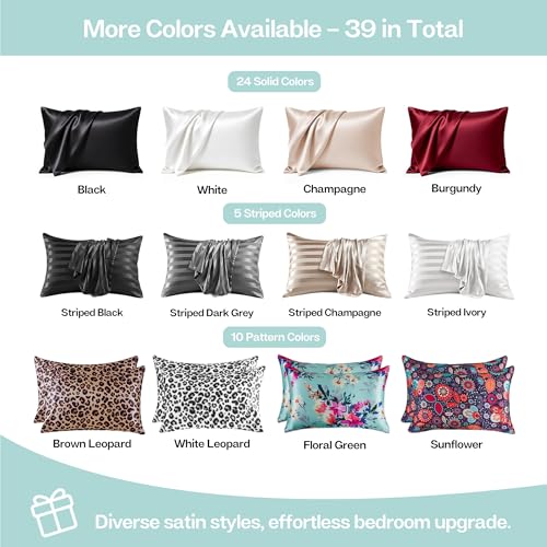 Image of MR&HM Satin Pillowcase for Hair and Skin, Silk Satin Pillowcase 2 Pack, Standard Size Pillow Cases Set of 2, Silky Pillow Cover with Envelope Closure (20x26, Turquoise)