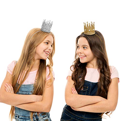 Qishare Baby Photo Prop Crown Elastic Headbands, 2Pcs Princess Tiara Crown Birthday Hat For Baby Boy Girl, Party Hat For Women (Gold+Silver) #TOP1