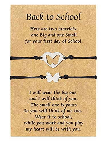 Image of HUASAI First Day of Kindergarten Bracelet Mommy and Me Back to School Bracelet Heart Matching Wish Bracelets Set Kindergarten Graduation Gifts