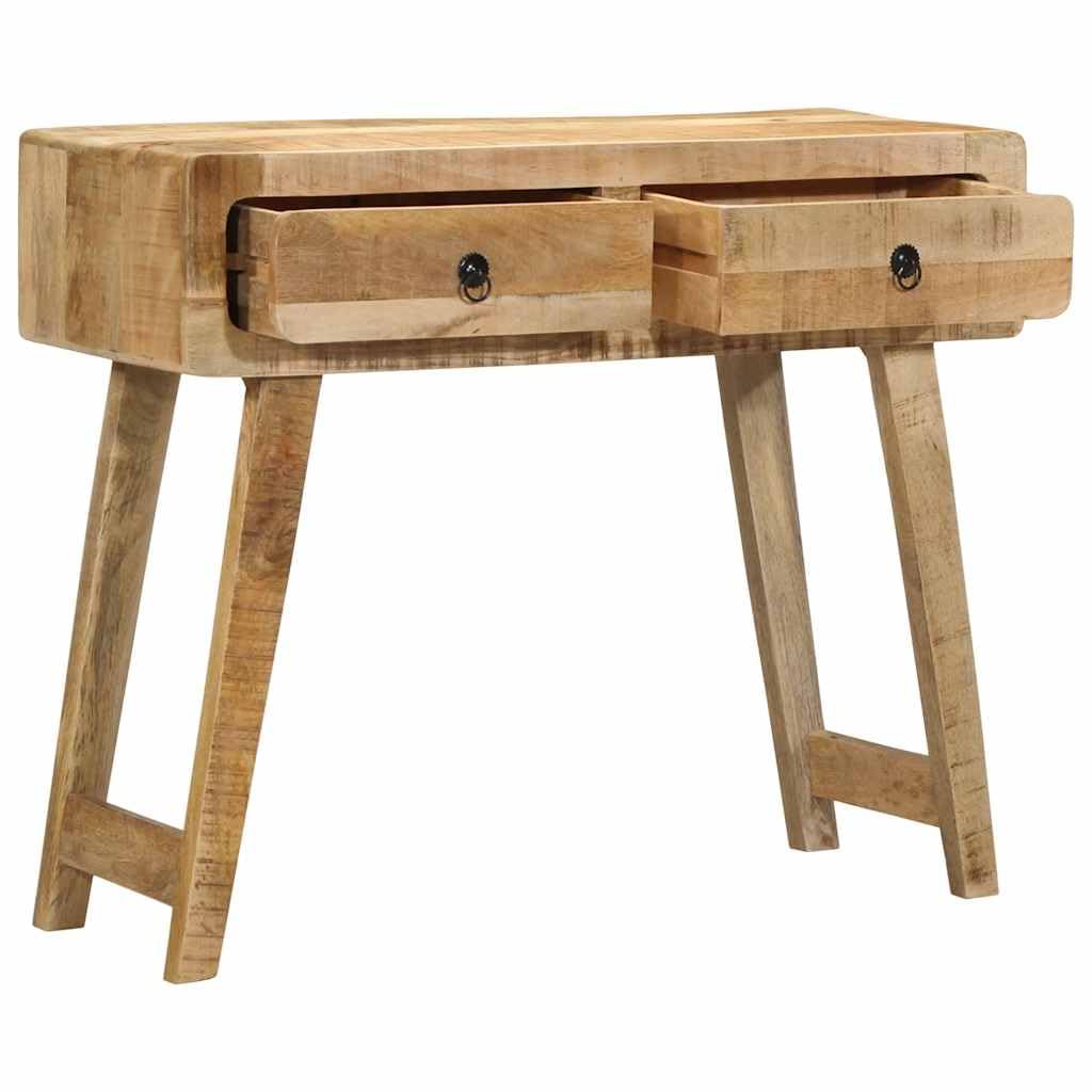 Table Console en Bois de manguier Massif 90x32x75 cm avec 2 tiroirs pour Salon entrée Couloir Chambre Bureau Meuble de Rangement Robuste