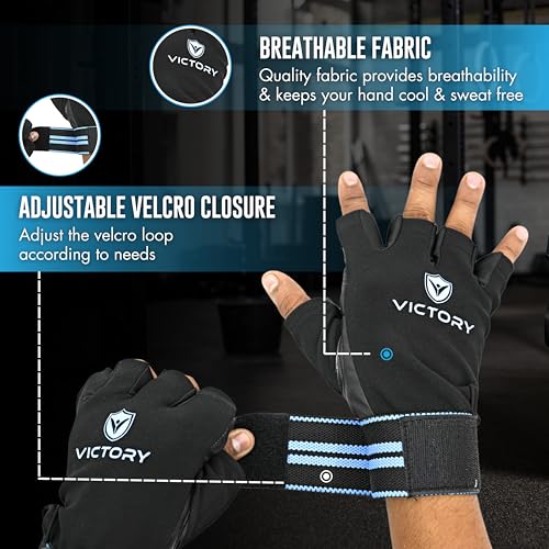 Image of Victory Power Gym Gloves for Men Workout Wrist Support Gym Gloves Weightlifting Gym Gloves for Women Breathable Gym Accessories for Men Workout Hand Gloves for Gym Women Gloves (M (7.5 inch - 8 inch))