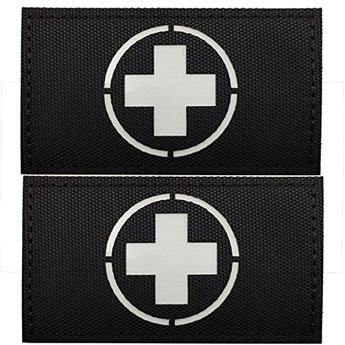 Glow in Dark Medic Cross First Aid Patches, Medical Tactica Military Morale Combat Armband Badges with Hook and Loop Fastener Backing, 3.54 x 1.97 Inch, 2 Pieces