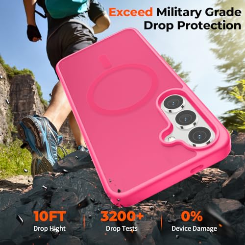 Image of SUPFINE Magnetic for Samsung Galaxy S24 Case / S25 Case with Screen Protector, (Built-in Magnets) (Military Grade Drop Protection) Slim Translucent Shockproof Phone Case,Hot Pink
