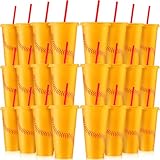 SiliFine 24 Pcs Softball Cups Bulk Plastic Cups with Lid and Straw 24 oz Reusable Softballs Tumbler Party Favors Sports Gifts Drinking Tumbler for Birthday Sport Decorations Party Supplies
