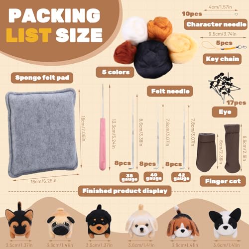 Yitexin 6 Stück Hunde Nadelfilz Kit, Wollfilzen mit Anleitung, Filzpad, Nadeln, Schlüsselanhänger, Augen, Schere, DIY Starter Kit für Anfänger Erwachsene Geschenke Zuhause (6 Hunde)