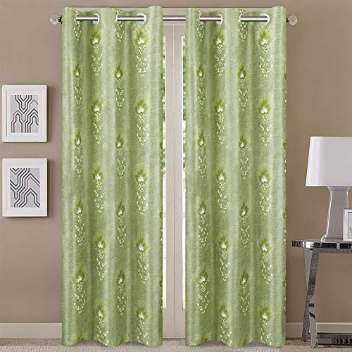 Image of Queenzliving Secret Linen Curtain, Door 7 feet- Pack of 2, Green