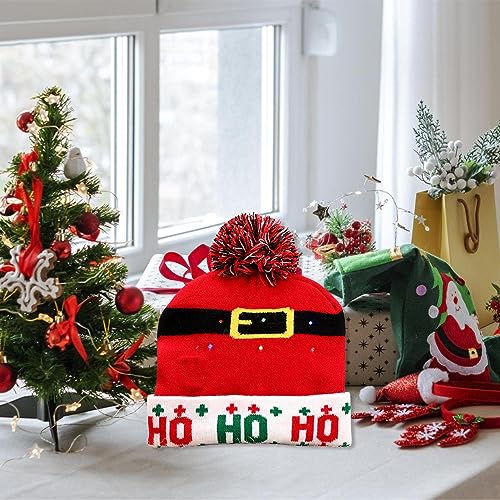 Chapéu de Natal com luzes LED | Chapéu de malha iluminado - Gorros quentes de inverno, chapéus de Na