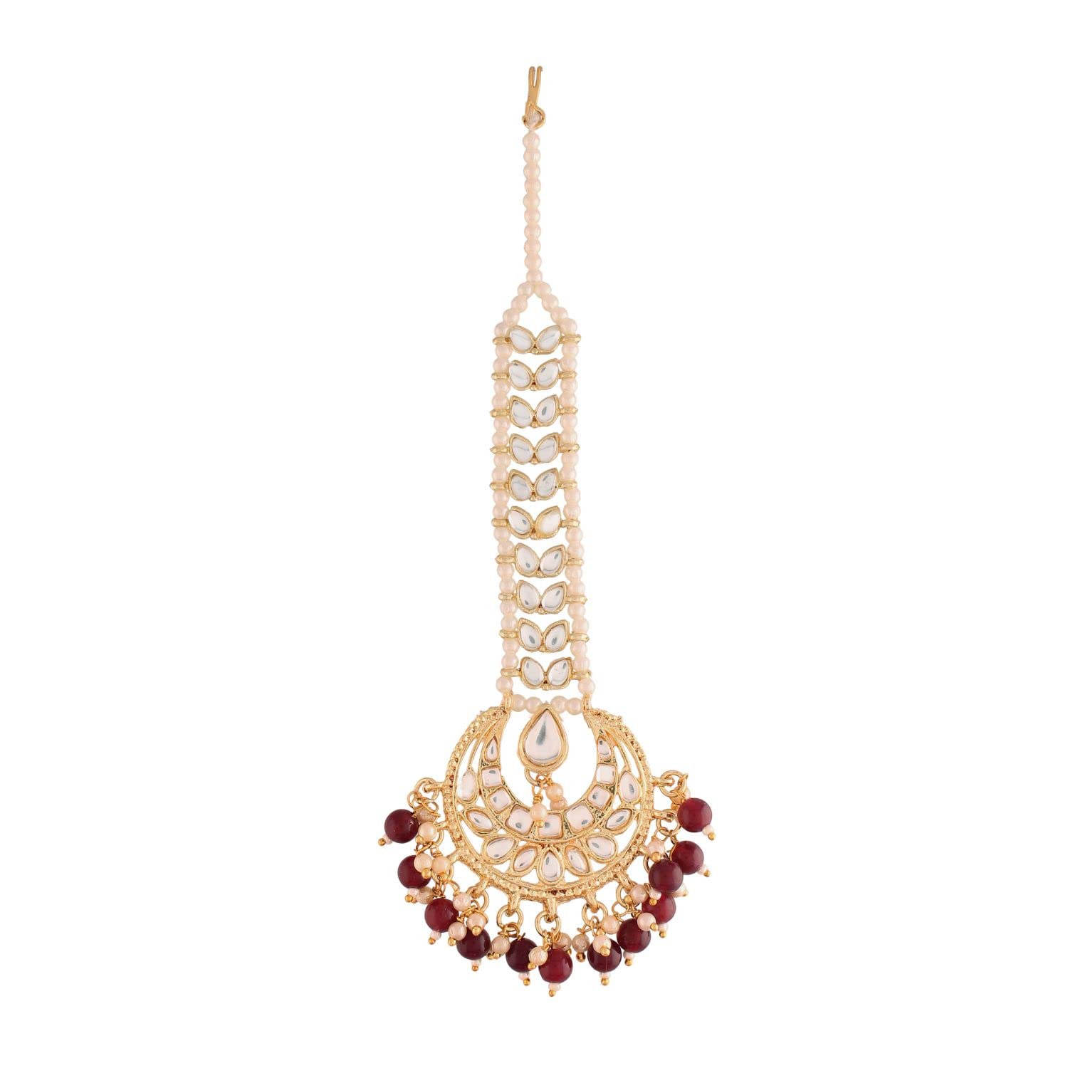 I Jewels 18k Gold Plated Traditional Kundan Pearl Chandbali Bridal Stylish Maang Tikka for Women (T2060M) (B09LR4CZ3G) Amazon Price History, Amazon Price Tracker