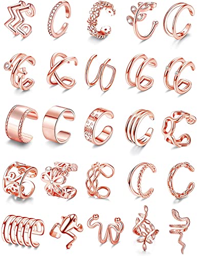 MILACOLATO 25Pz Ear Cuff Orecchini Donna Ear Cuff Cuore Fiore Non Piercing Clip Sulla Cartilagine Helix Wrap Orecchini Regolabile Ear Clip Non Trafitto Orecchino Fake Piercings oro rosa