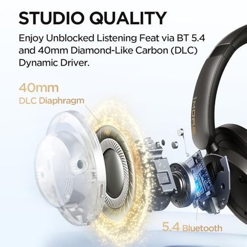 Image of 1MORE SonoFlow Pro HQ51 Active Noise Cancelling Headphones, -45dB QuietMax ANC, 40mm DLC Driver, Hi-Res Wireless /Wired, 65H Long ANC Playtime, LDAC Bluetooth, Comfort Soft Over-Ear Headphones with Mic