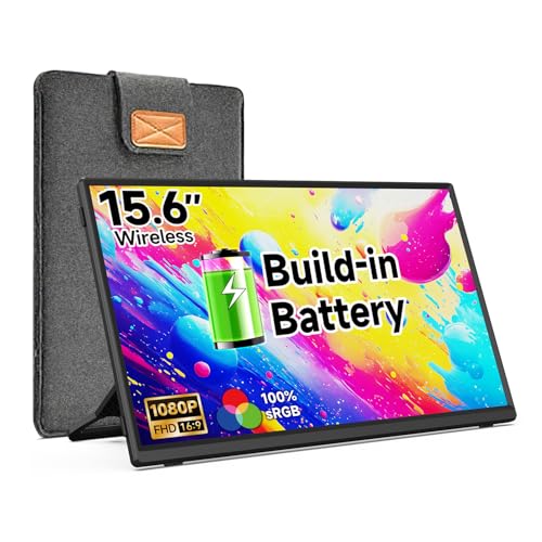 Image of AYY 15.6 inch Wireless Portable Monitor with Battery, 1080P FHD IPS Screen, Auto-Rotate, External Display for Laptop, Phone, Tablet, PC, Switch, and Xbox
