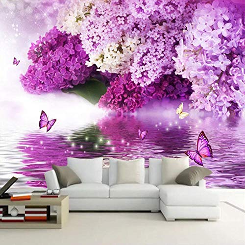 Décoration murale papiers peints 3D fleurs violettes salon chambre 400x280 - 2