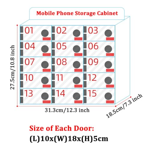 Transparent Mobiltelefonskåp med Lås för Klassrum - 15 Slots