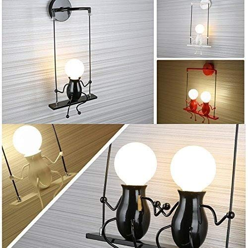 FSTH Bambola di Moda Semplice Swing Bambini Lampada da Parete Soggiorno Moderno Camera da Letto Creativa Applique da Comodino Luce Vacanza/Regalo di Nozze (Bianco-2) - Image 3