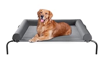 Western Home Elevated Dog Beds with Original Bolster, Raised Pet Beds for Large Medium Small Dogs, Portable Outdoor & Indoor Cot with Skid-Resistant Feet, Frame with Breathable Mesh?43/49 Inches?