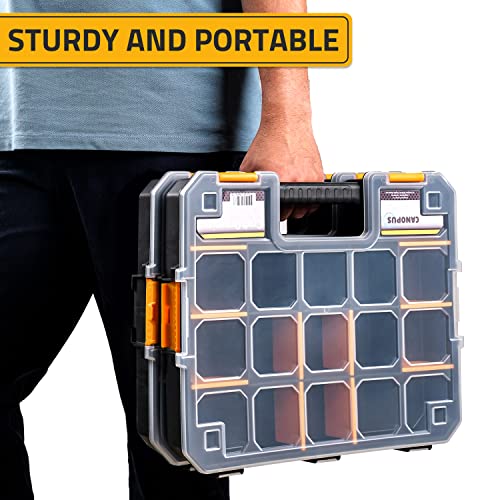 CANOPUS Craft Organizer, Set of 2 Interlocking Cases with Adjustable Compartments, Briefcase-Type Hardware & Parts Organizer, Toolbox Set for Bolts, Nails, Screws, and Other Small Parts