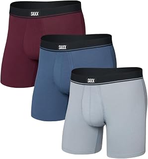 SAXX Underwear Co. SAXX UNDERWEAR Men's Essential Cotton Boxer Brief Fly 3-Pack, Tradewinds/Indigo/Maroon