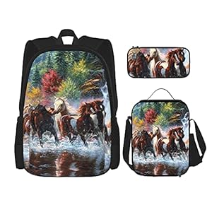 Paarden Print Rugzak Voor Jongens Tieners Boekentas Reizen Dagrugzak, Lunch Bag En Potlood Case Combinatie