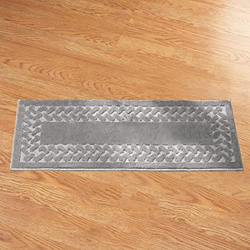 Collections Etc Herringbone Carpeted Runner Rug, Solid-Colored With Plush Decorative Trim Accents And Skid-Resistant Backing For Long Hallway, Grey, 27" X 45" #TOP1