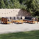 Garten-Sofagarnitur Akazienholz 9-teilig Dunkelgrau